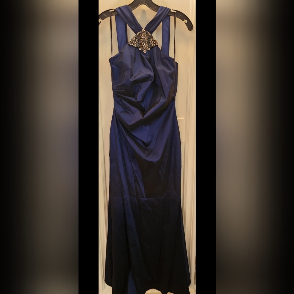 David Meister Navy Dress with Crystal Embellishment